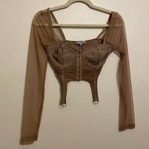 Fashion Nova Don't Worry About Me Corset Crop Top - Nude - Small